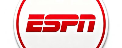 ESPN体育媒体品牌标识，红色字体配白色背景圆形徽章